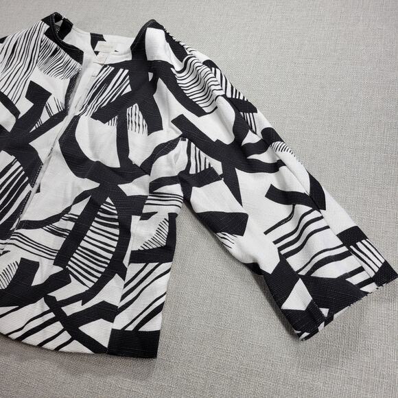 Chico's Womens Jacket Size 1 Black White Bi-Color Geometric Open Front Career - Picture 9 of 14